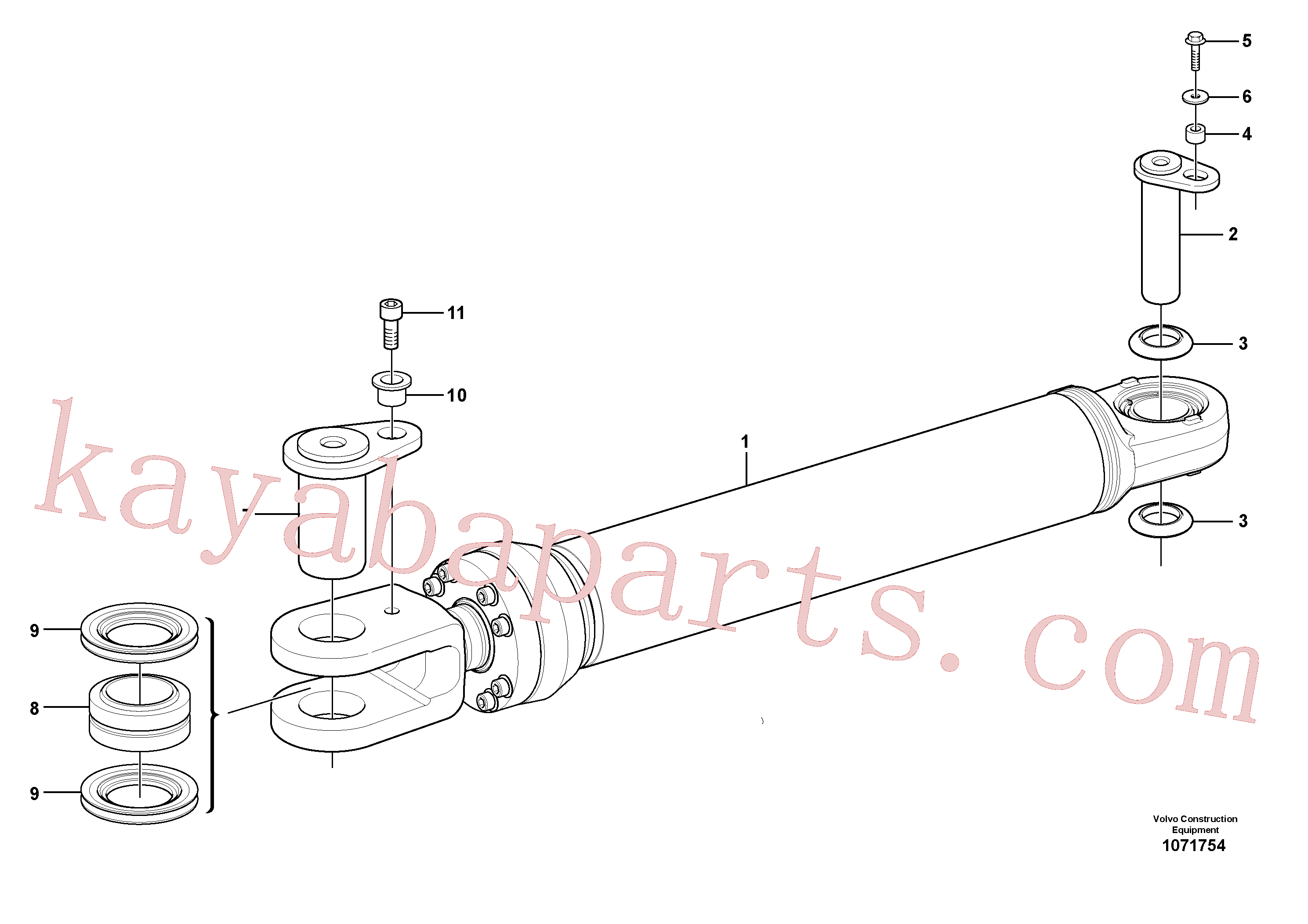 VOE11004394 for Volvo Steering cylinder with fitting parts(1071754 assembly)