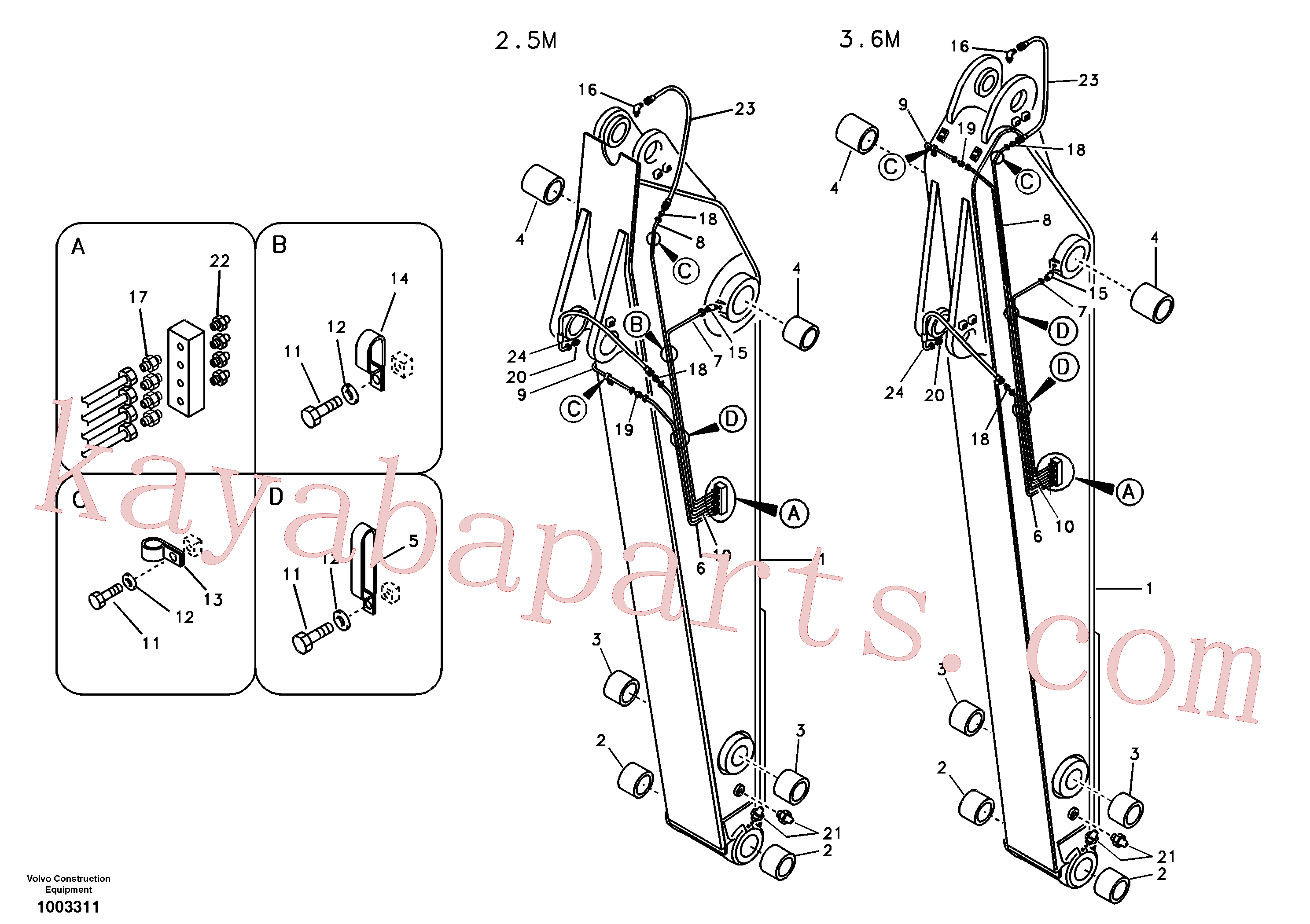 VOE14530051 for Volvo Dipper arm and grease piping with piping seat(1003311 assembly)