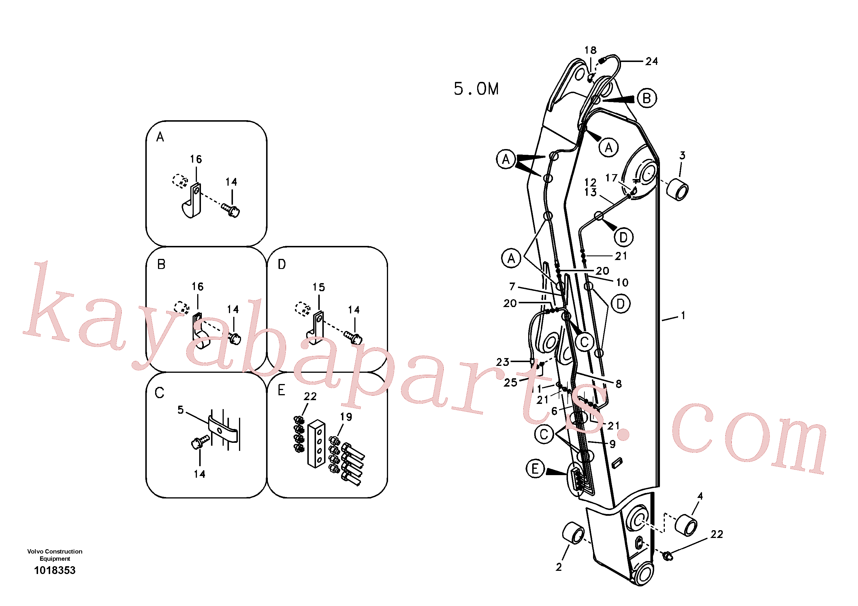 VOE14532787 for Volvo Dipper arm and grease piping with piping seat, long reach(1018353 assembly)