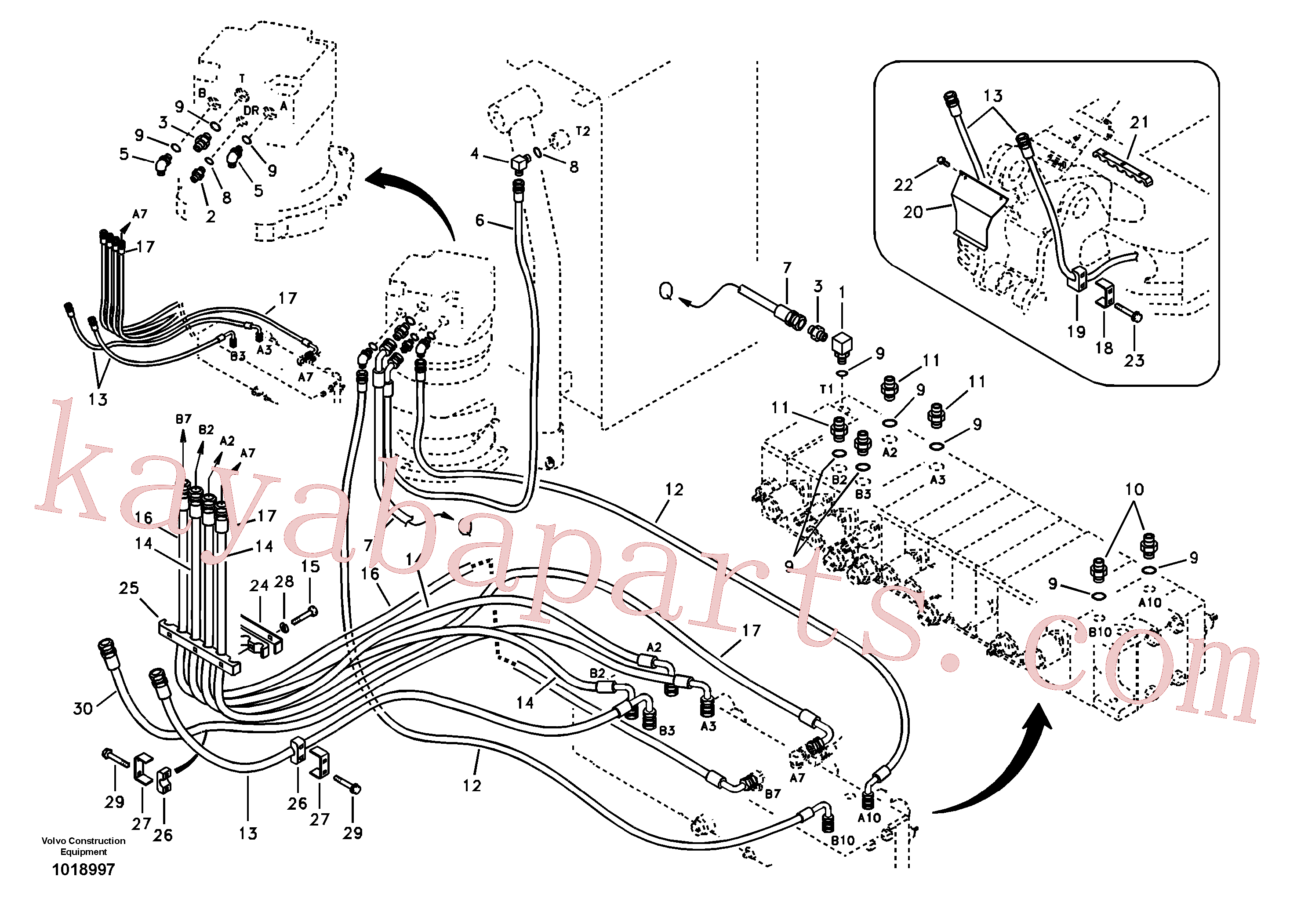 SA9453-44744 for Volvo Hydraulic system, control valve to boom and swing(1018997 assembly)