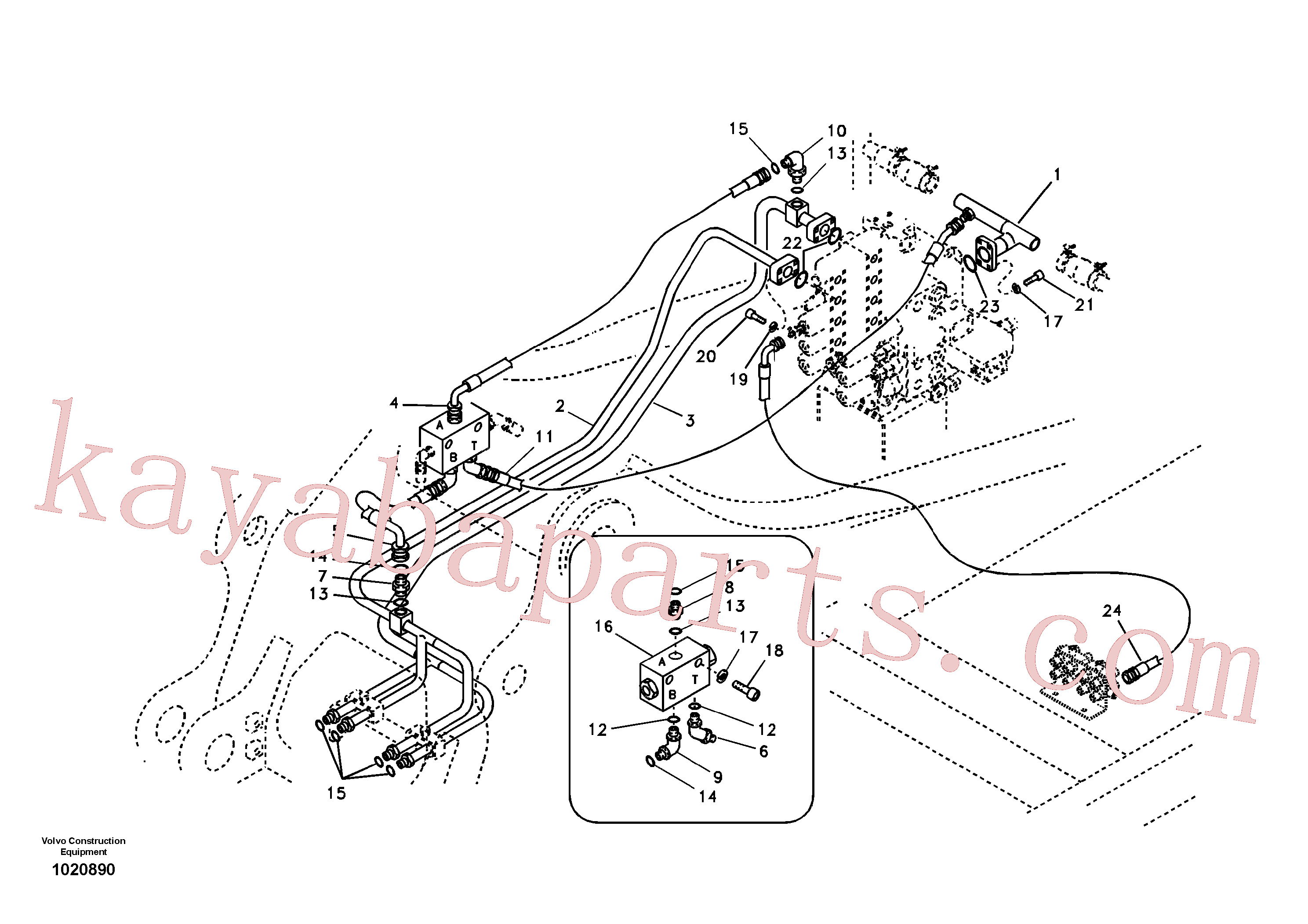SA9403-05608 for Volvo Hydraulic system, control valve to boom and swing(1020890 assembly)