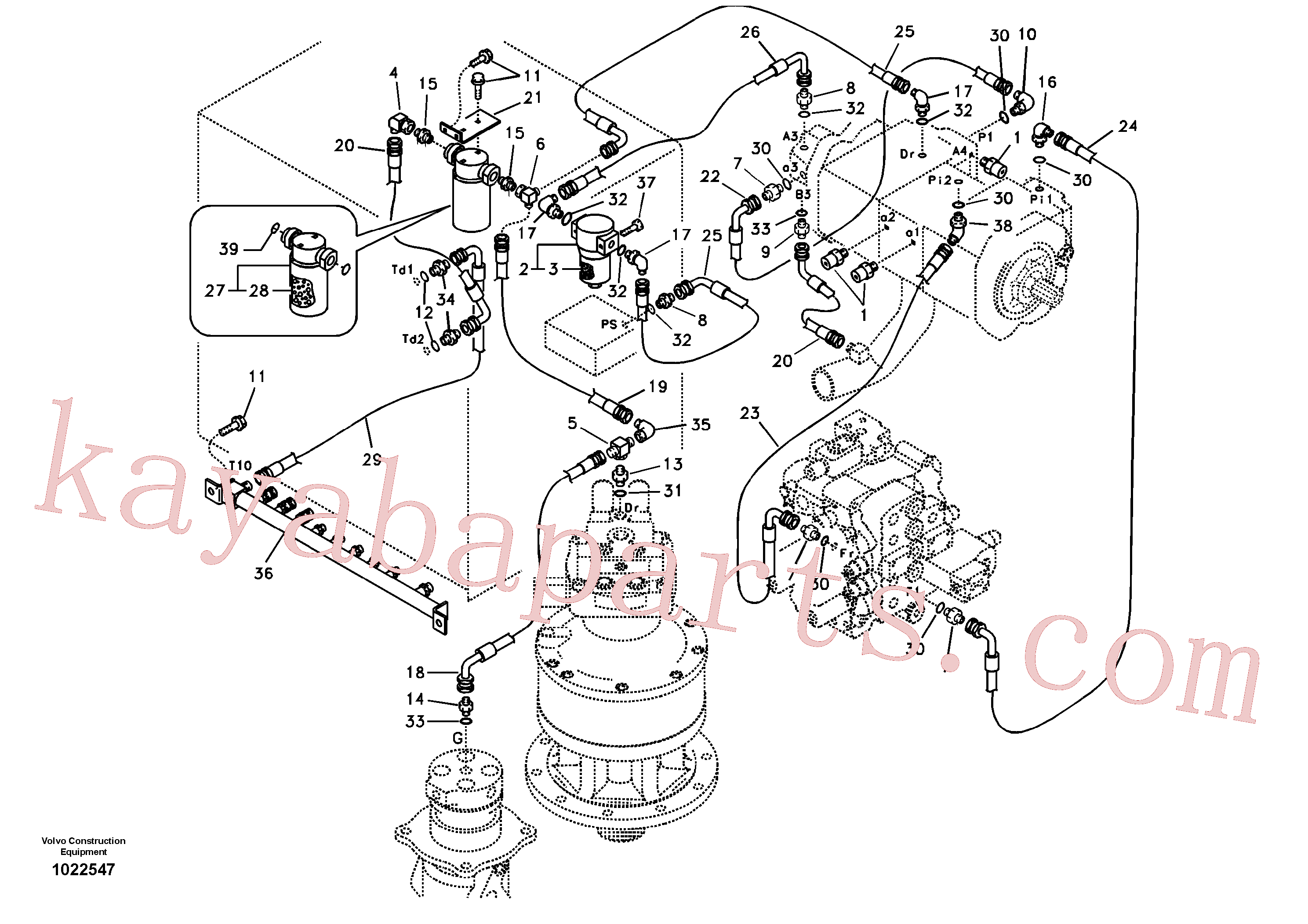 SA9451-04238 for Volvo Servo system, pump piping and filter mount.(1022547 assembly)