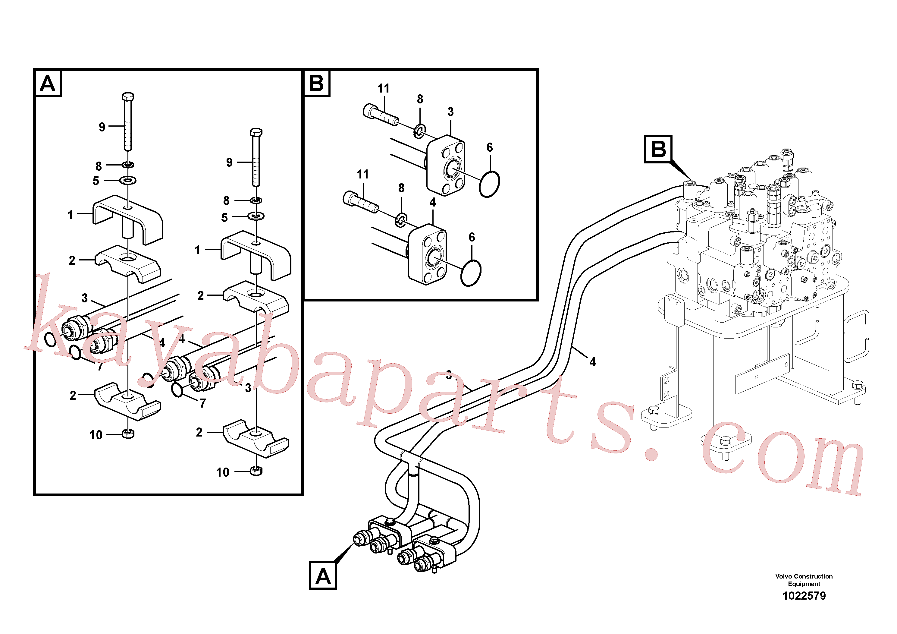 VOE14539092 for Volvo Hydraulic system, control valve to boom and swing(1022579 assembly)