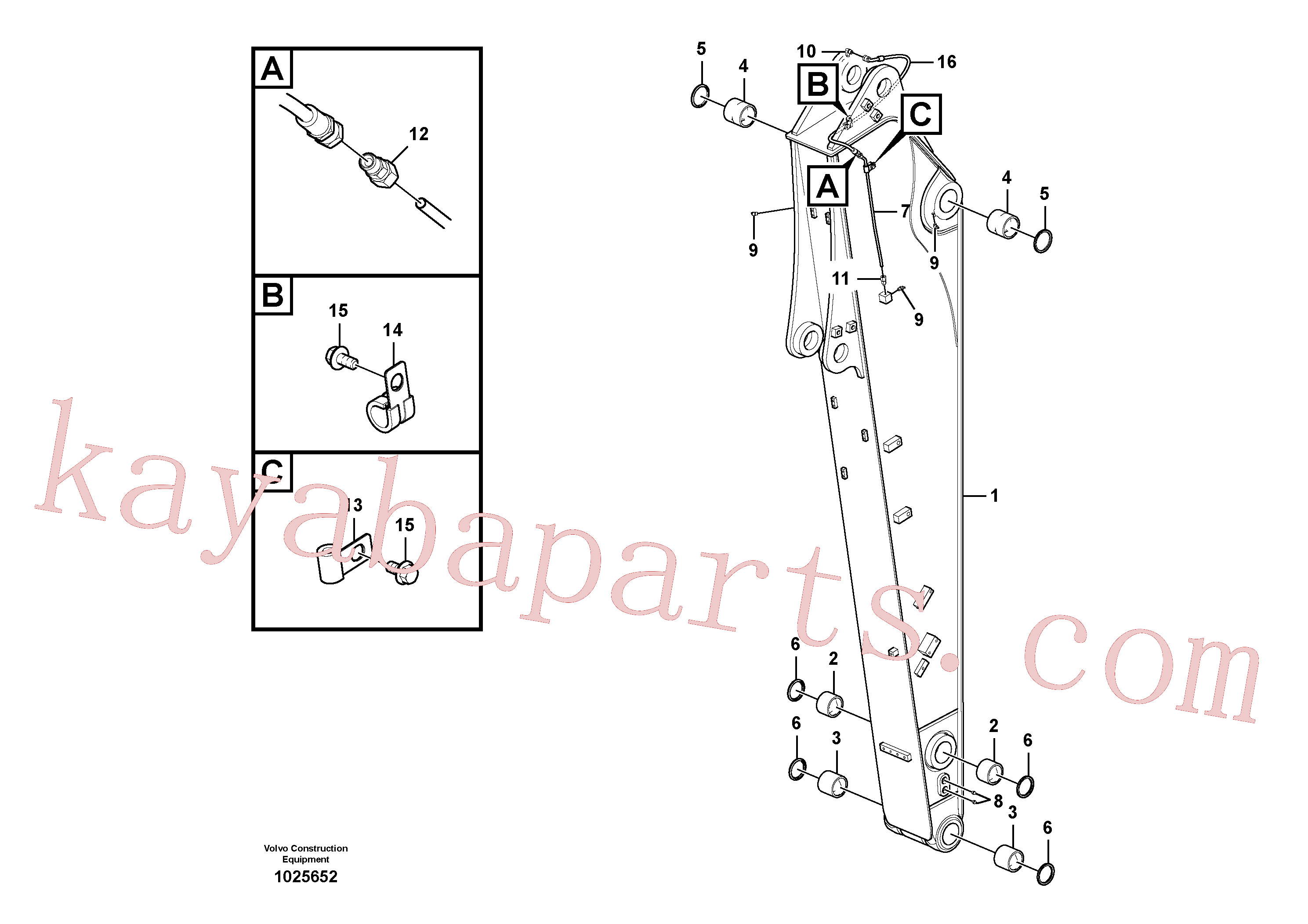 VOE14551982 for Volvo Dipper arm and grease piping with piping seat(1025652 assembly)
