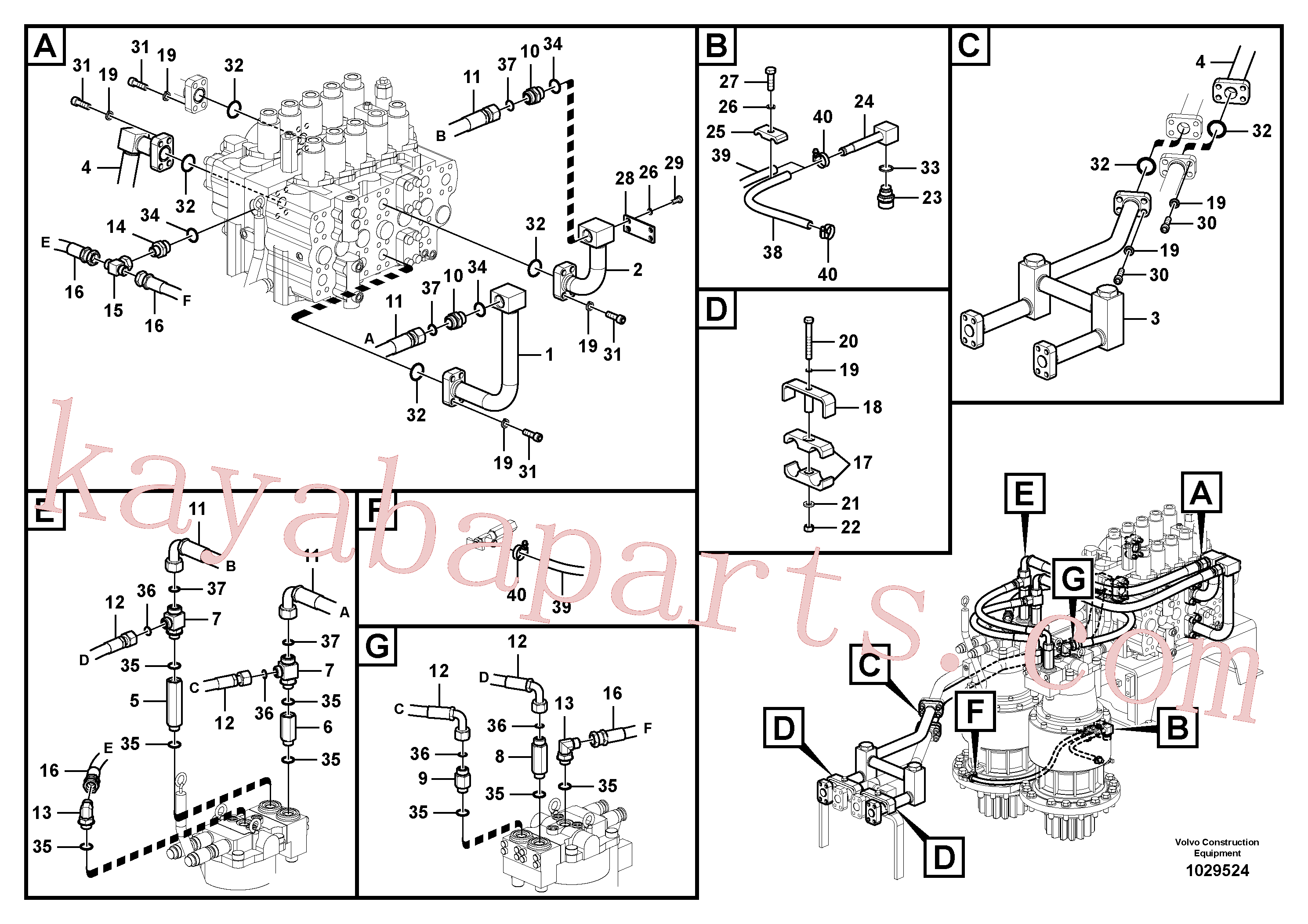 SA9411-92210 for Volvo Hydraulic system, control valve to boom and swing(1029524 assembly)