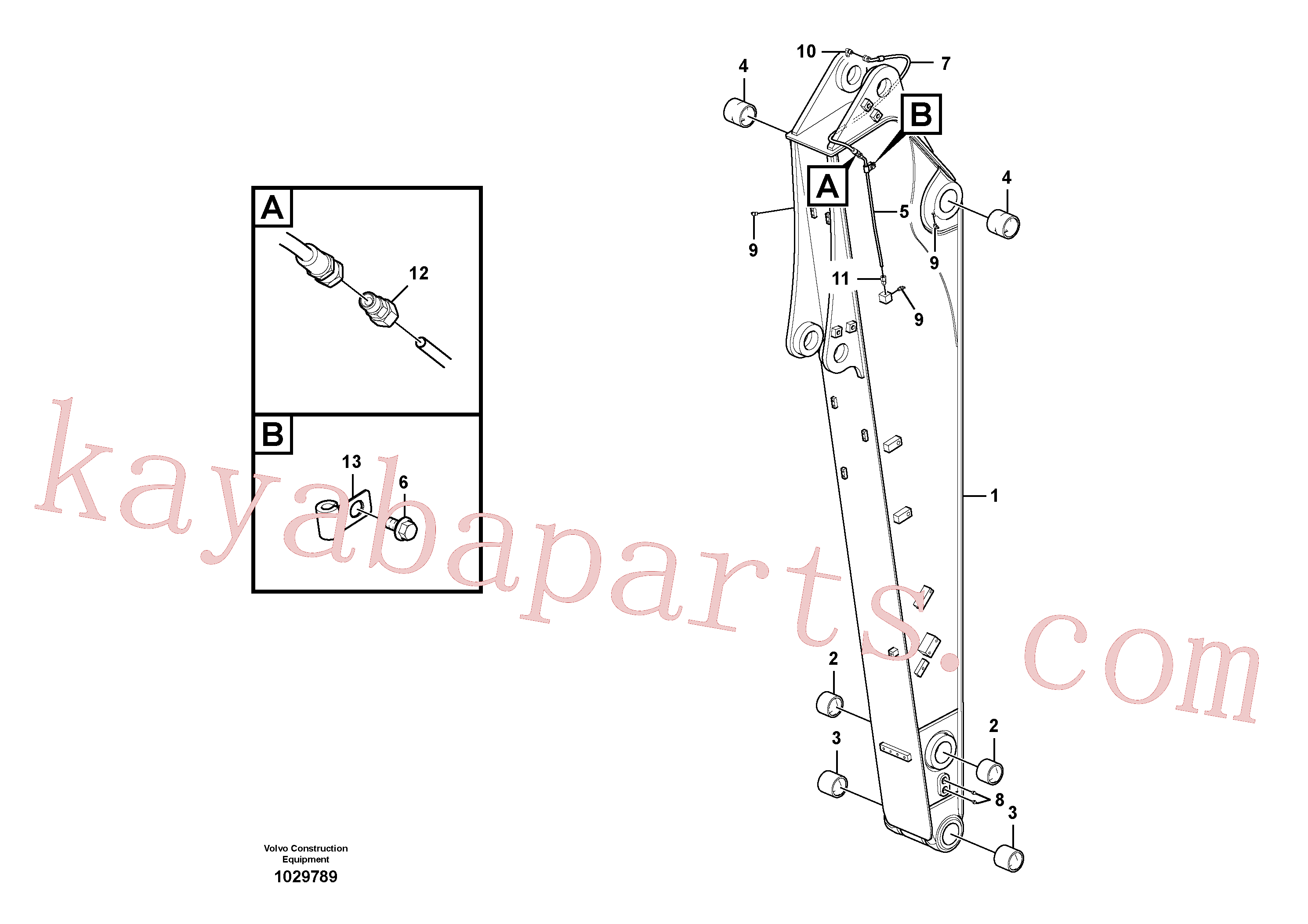 VOE14513575 for Volvo Dipper arm and grease piping with piping seat, long reach(1029789 assembly)