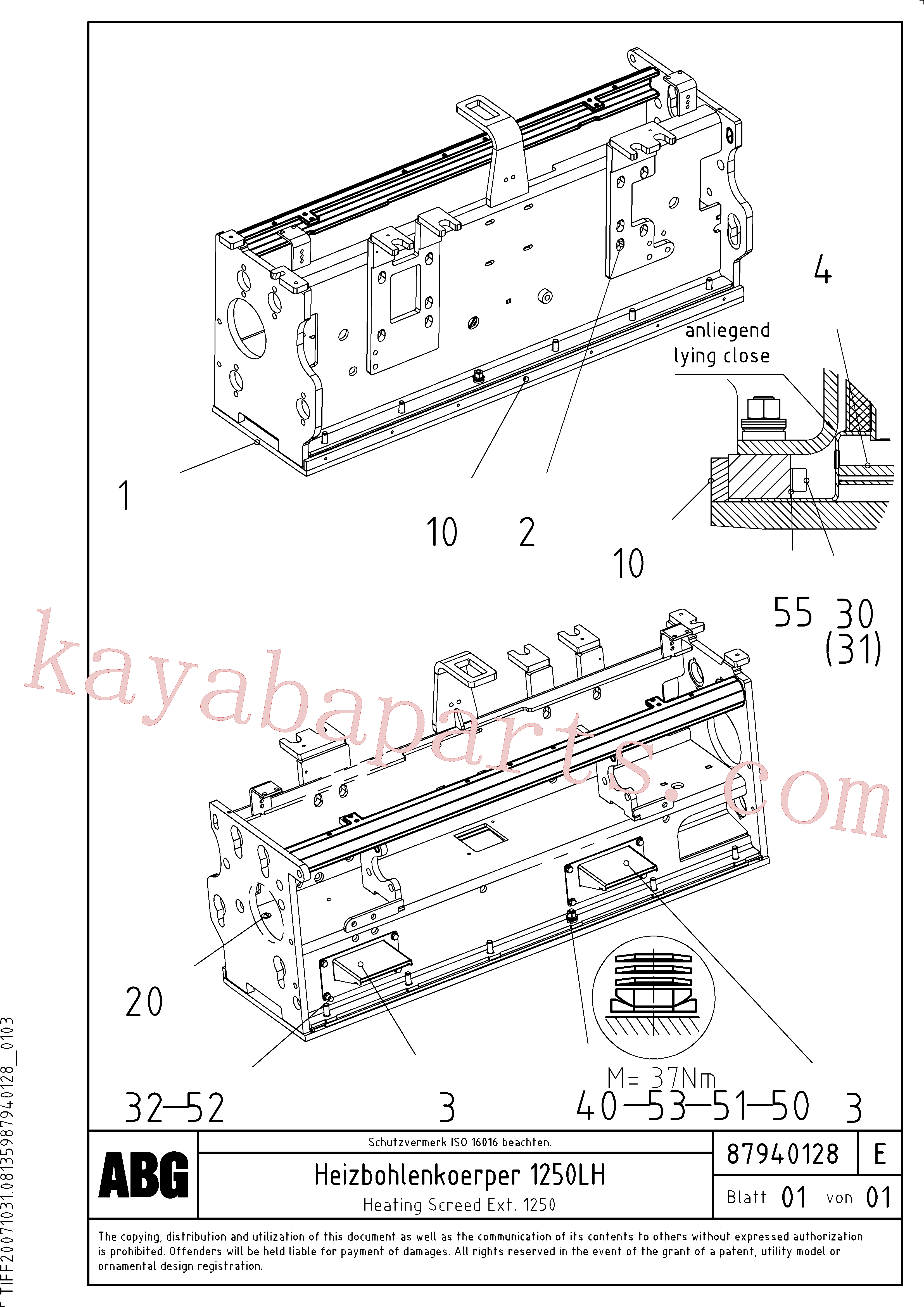 RM80854011 for Volvo Heating screed for extension(1047915 assembly)