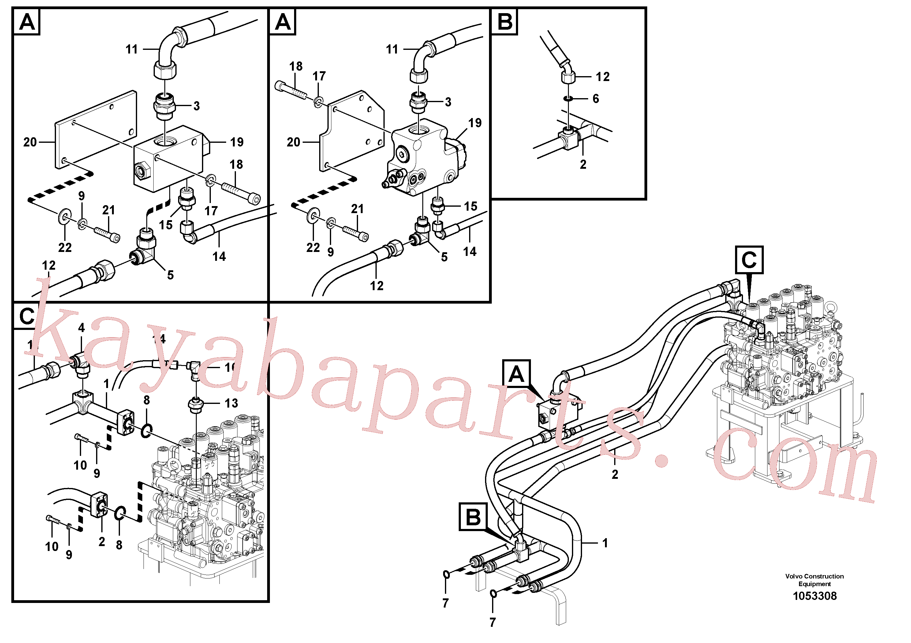 VOE938183 for Volvo Hydraulic system, control valve to boom and swing(1053308 assembly)