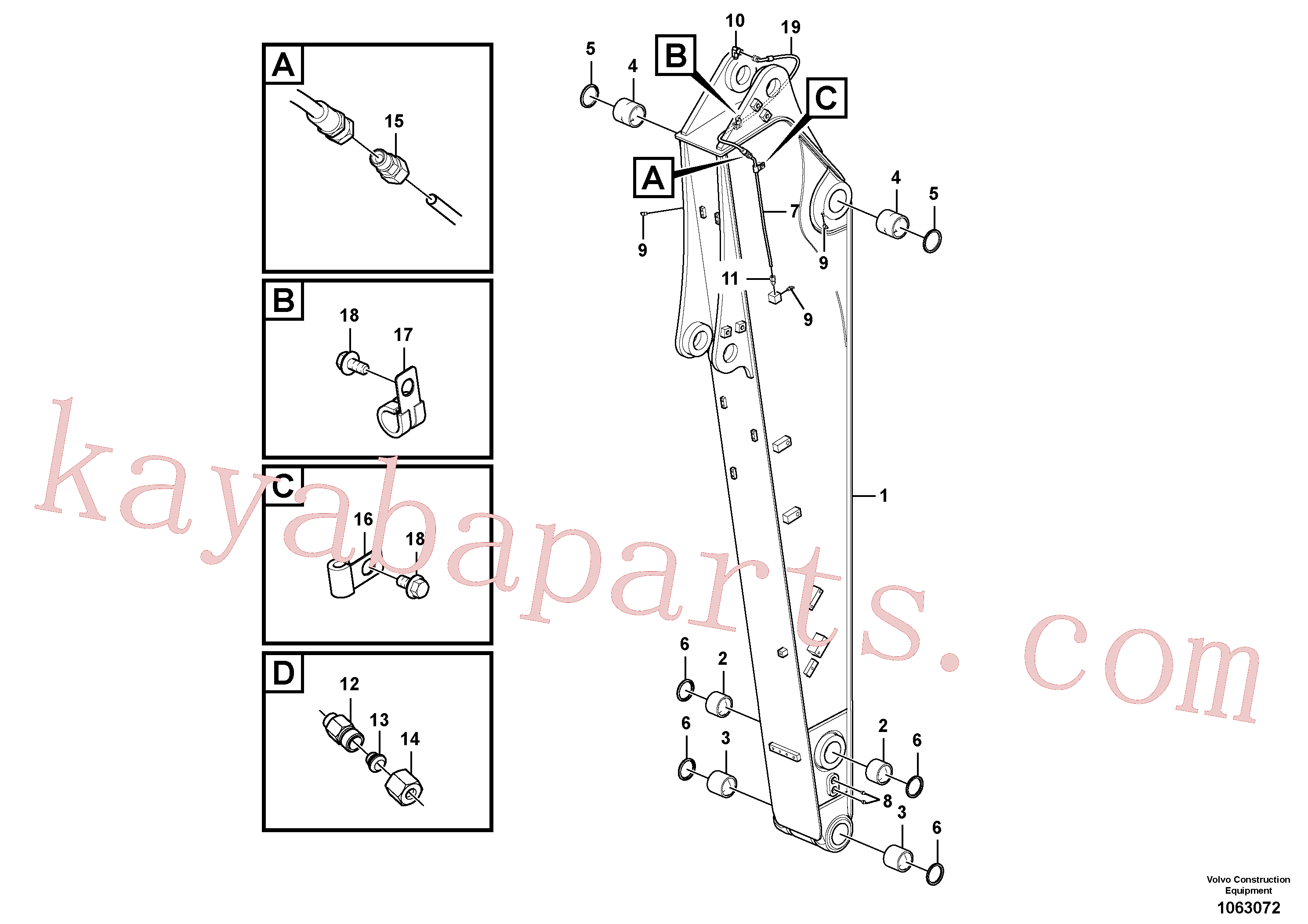 VOE14880870 for Volvo Dipper arm and grease piping with piping seat(1063072 assembly)