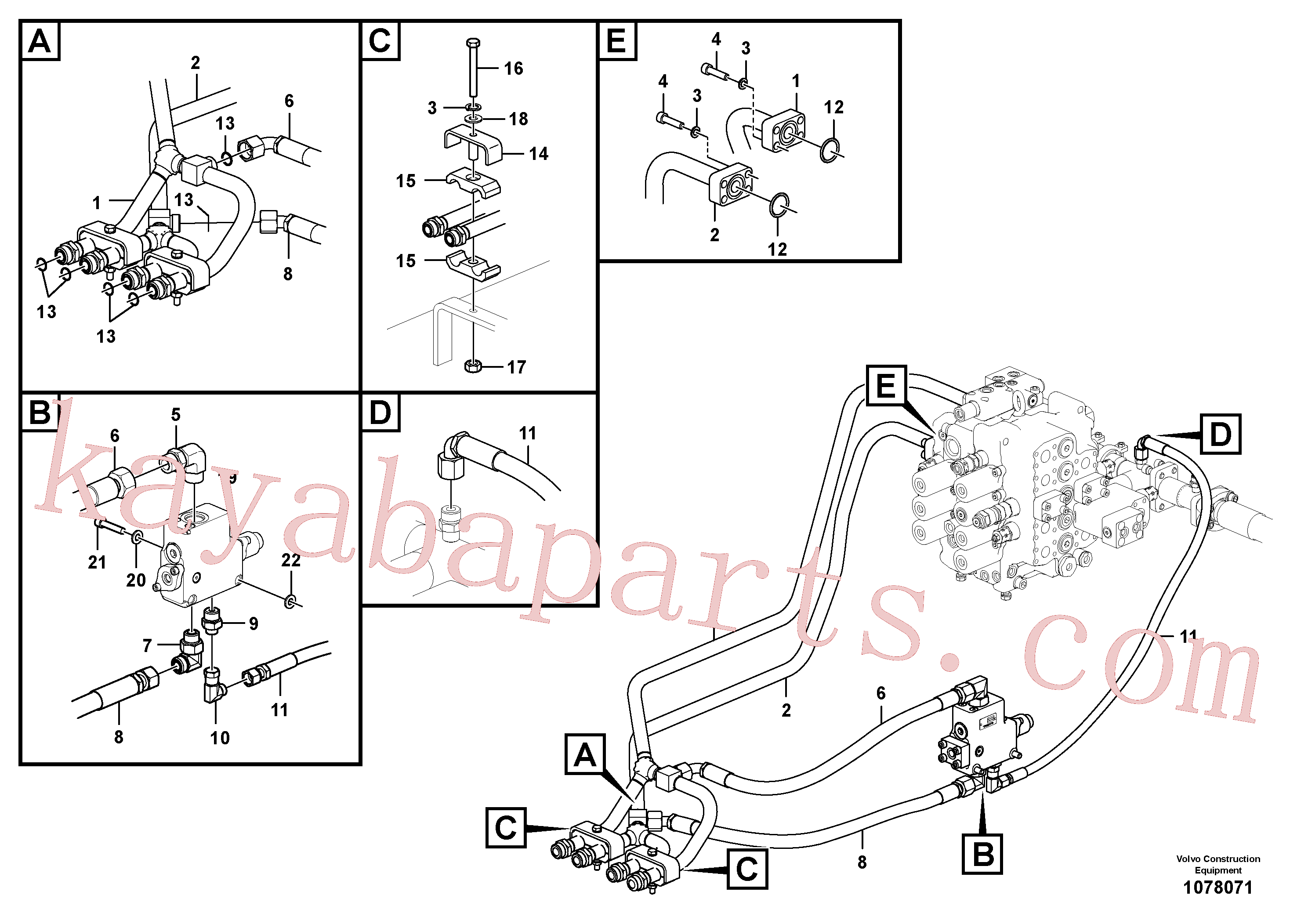SA9403-05611 for Volvo Hydraulic system, control valve to boom and swing(1078071 assembly)