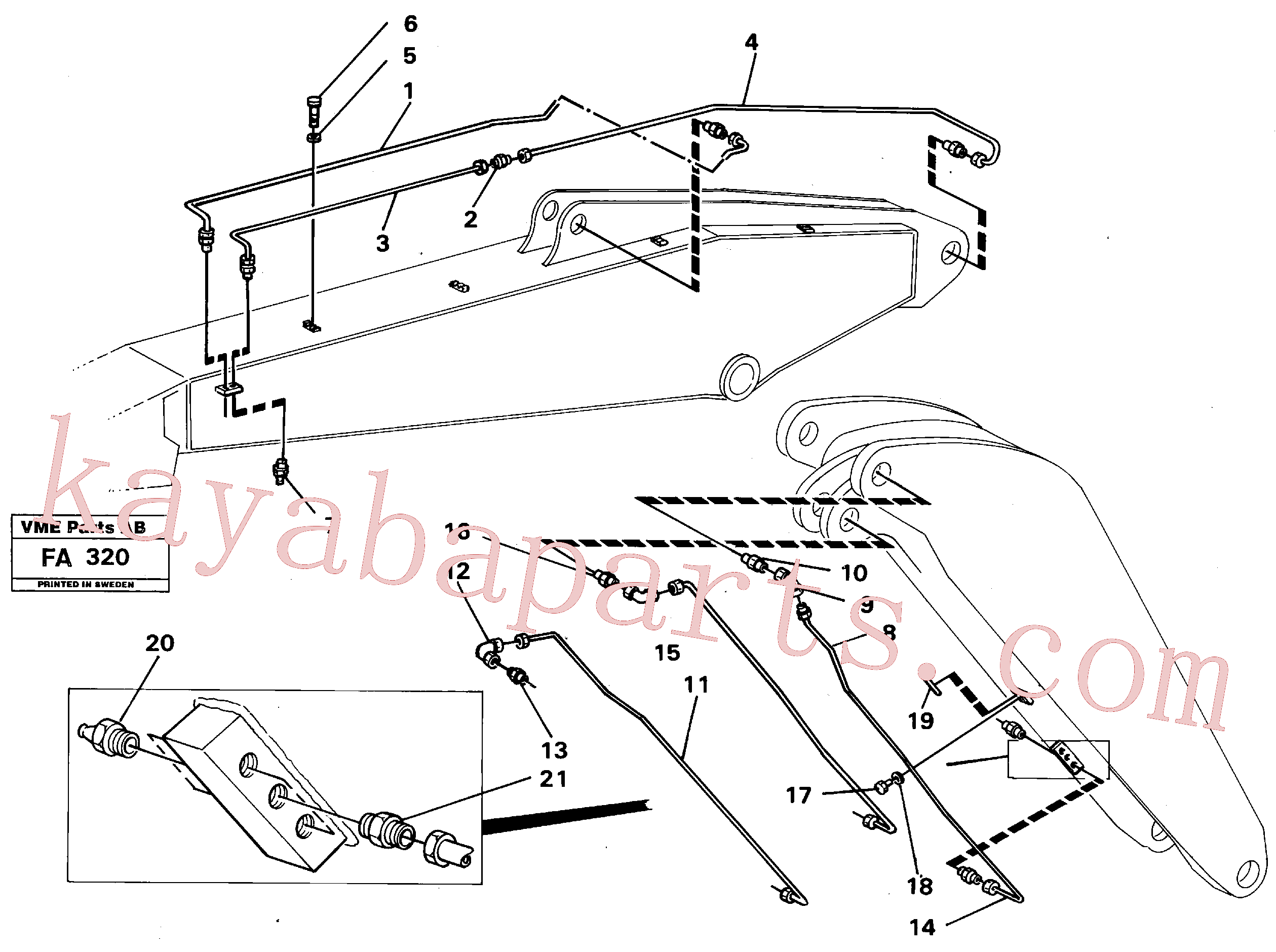 VOE14261410 for Volvo Backhoe lubricating. Adjustable boom.(FA320 assembly)