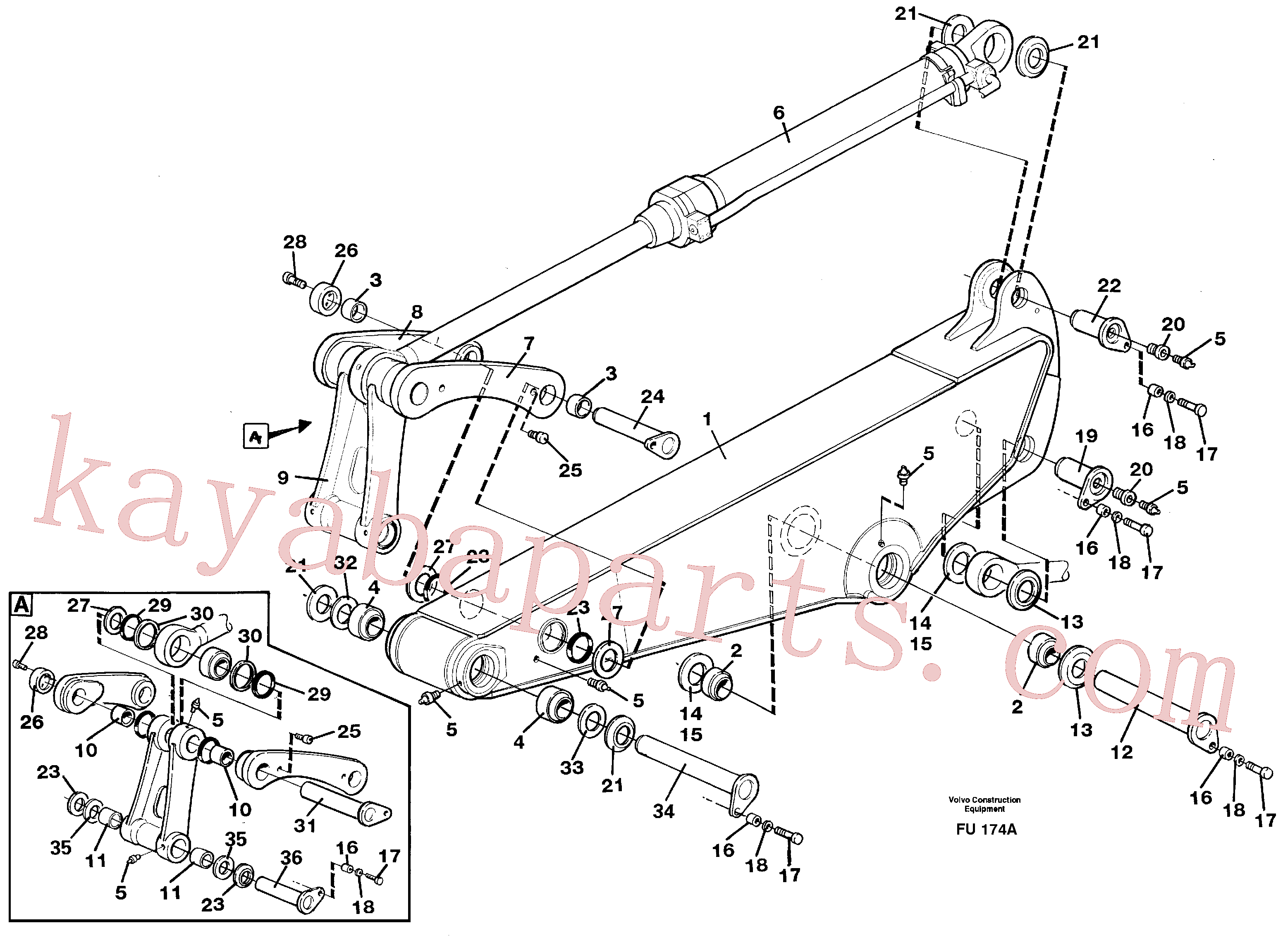 VOE13946124 for Volvo Backhoe dipper arm incl. connections, 2,2m 2,4m 2,9m 3,5m(FU174A assembly)